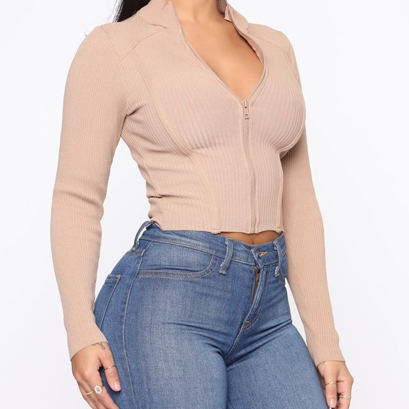 Fashion Nova Zip Up Ribbed Sweater - Picture 1 of 4